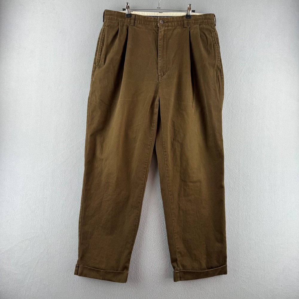 Vintage Polo Ralph Lauren Pants Mens 36x30 (Fits 35x29) Brown Pleated Cotton
